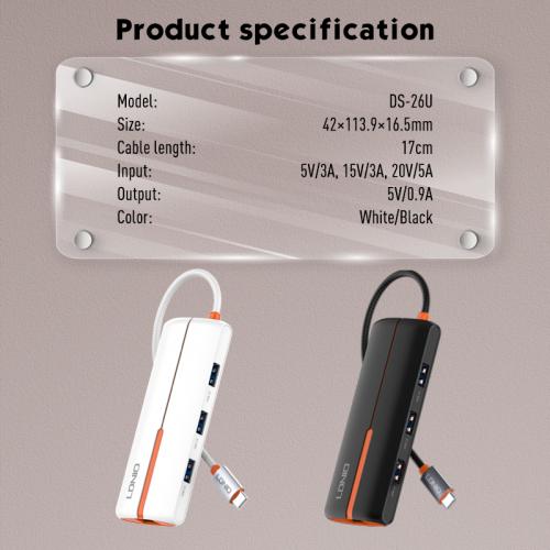 Hub chuyển đổi LDNIO 6 in 1USB - USB-C Type C chuyển PD3.0 HDMI USB2.0 SD TF Data Port DS-56H