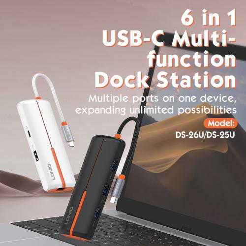 Hub chuyển đổi LDNIO 6 in 1USB - USB-C Type C chuyển PD3.0 HDMI USB2.0 SD TF Data Port DS-56H