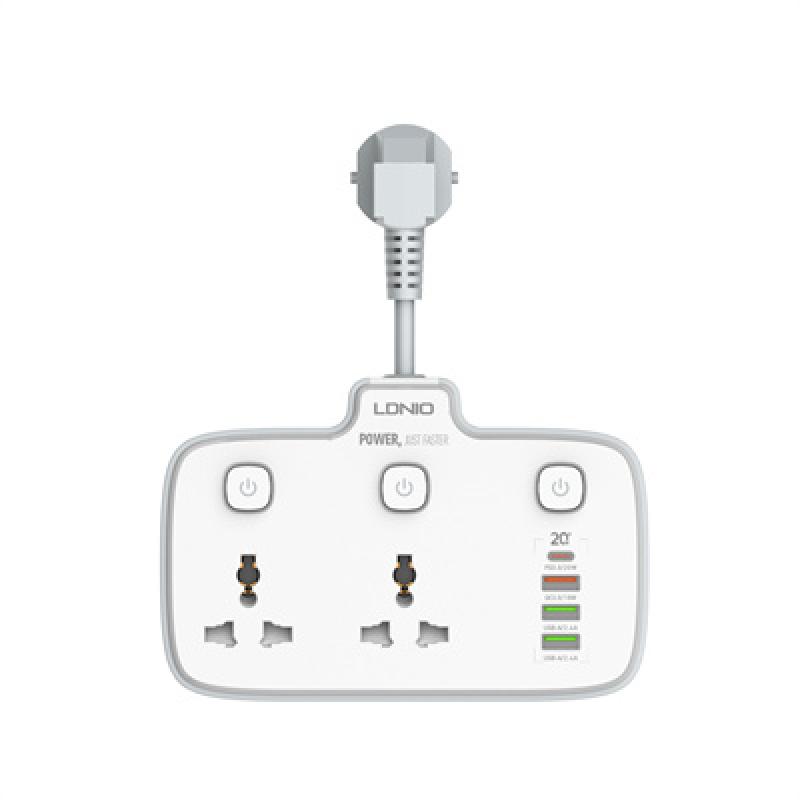 Ổ cắm điện thông minh đa năng LDNIO SC2413 02 CHẤU + 03 CỔNG USB-A + 01 CỔNG TYPE-C